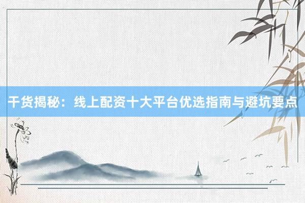 干货揭秘：线上配资十大平台优选指南与避坑要点