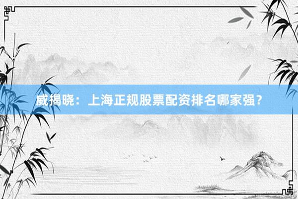 威揭晓：上海正规股票配资排名哪家强？