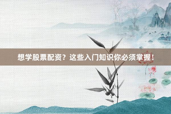 想学股票配资？这些入门知识你必须掌握！
