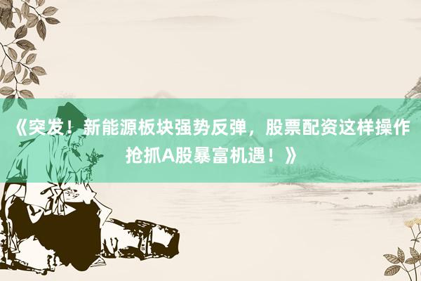 《突发！新能源板块强势反弹，股票配资这样操作抢抓A股暴富机遇！》