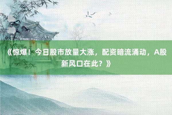 《惊爆！今日股市放量大涨，配资暗流涌动，A股新风口在此？》