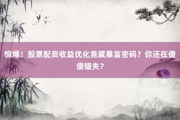 惊爆！股票配资收益优化竟藏暴富密码？你还在傻傻错失？