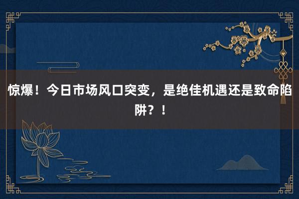 惊爆！今日市场风口突变，是绝佳机遇还是致命陷阱？！